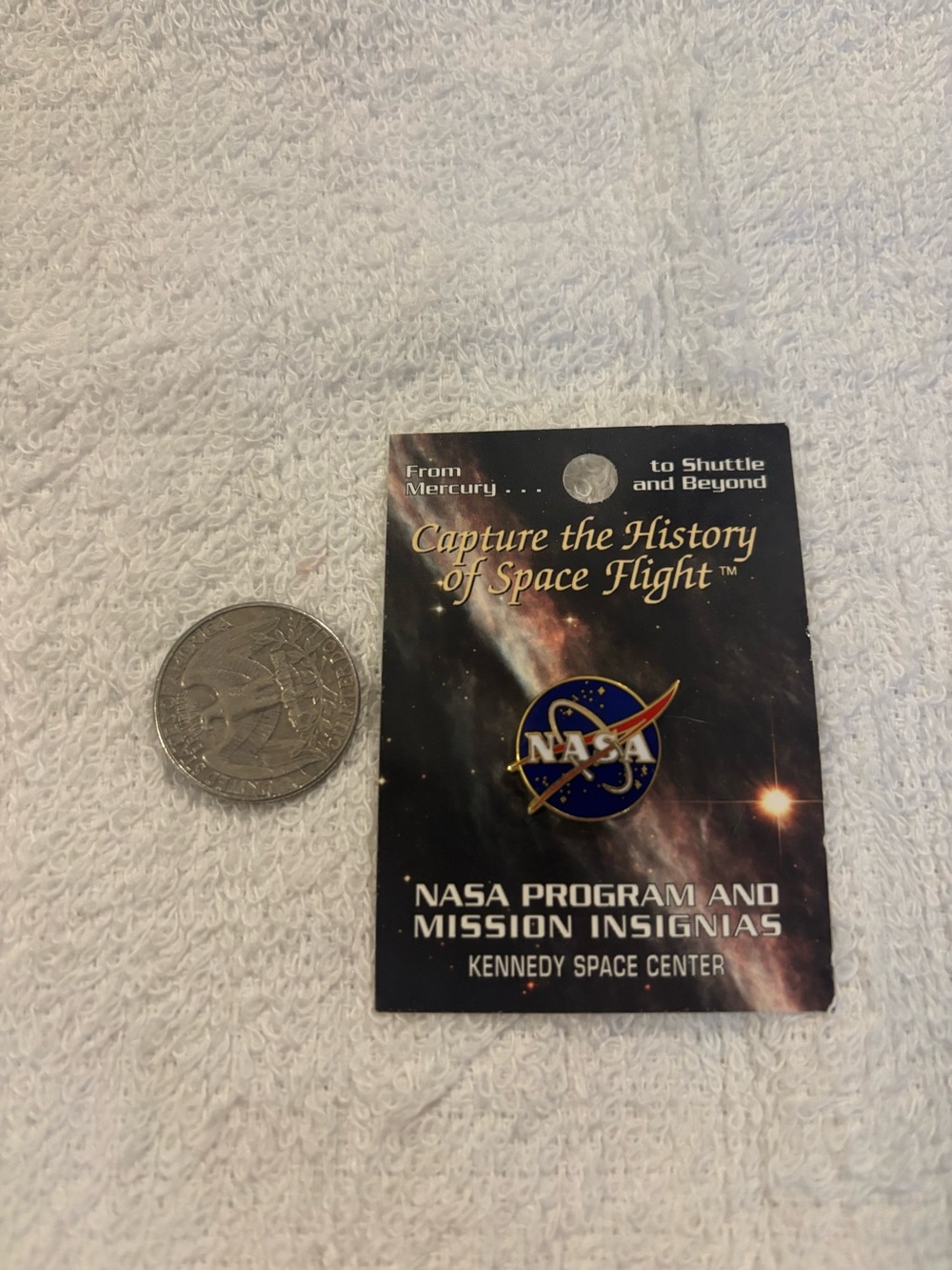 NASA Kennedy Space Center lapel pin on collector card